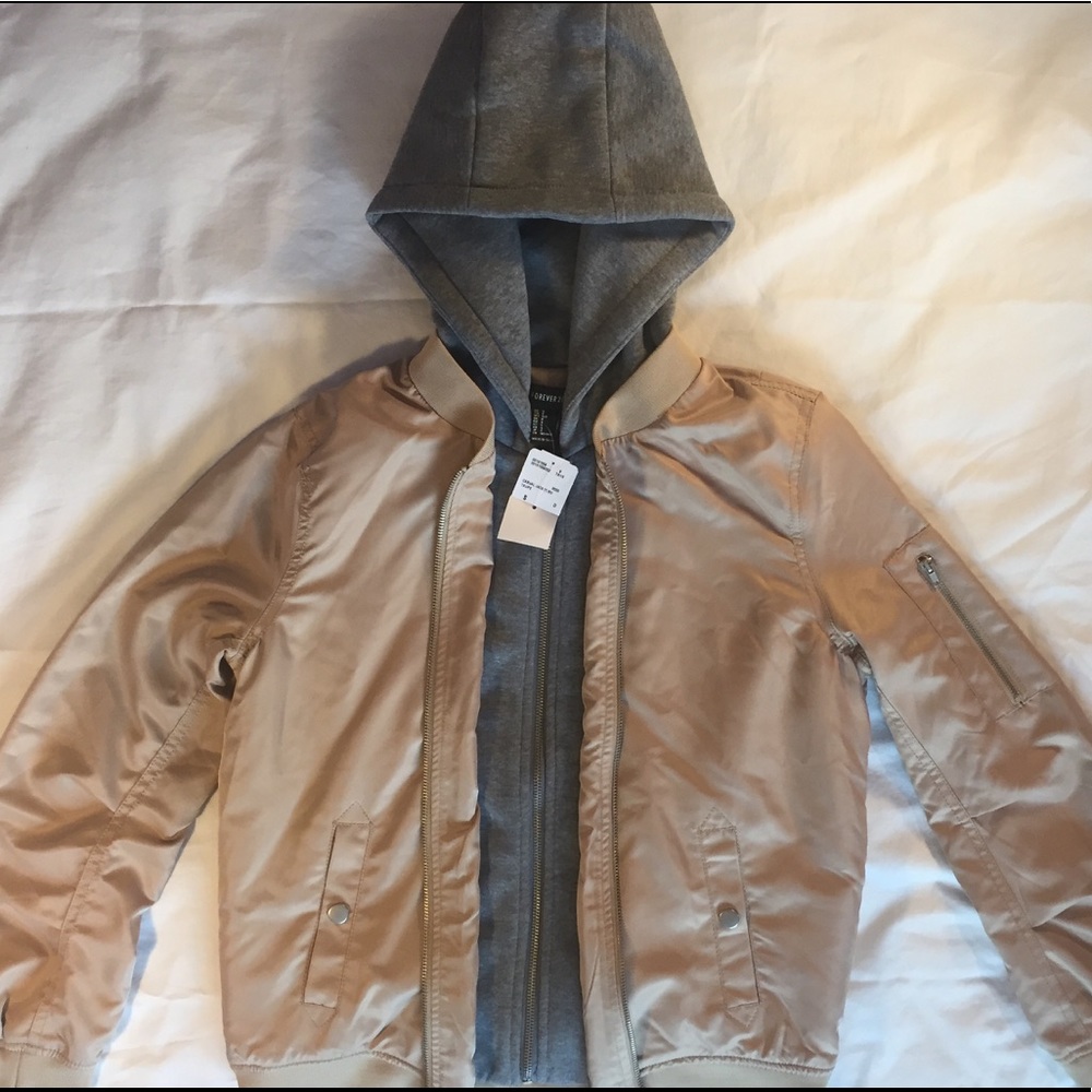 NWT Forever 21 Pink/Taupe Zip-Up Bomber Jacket S